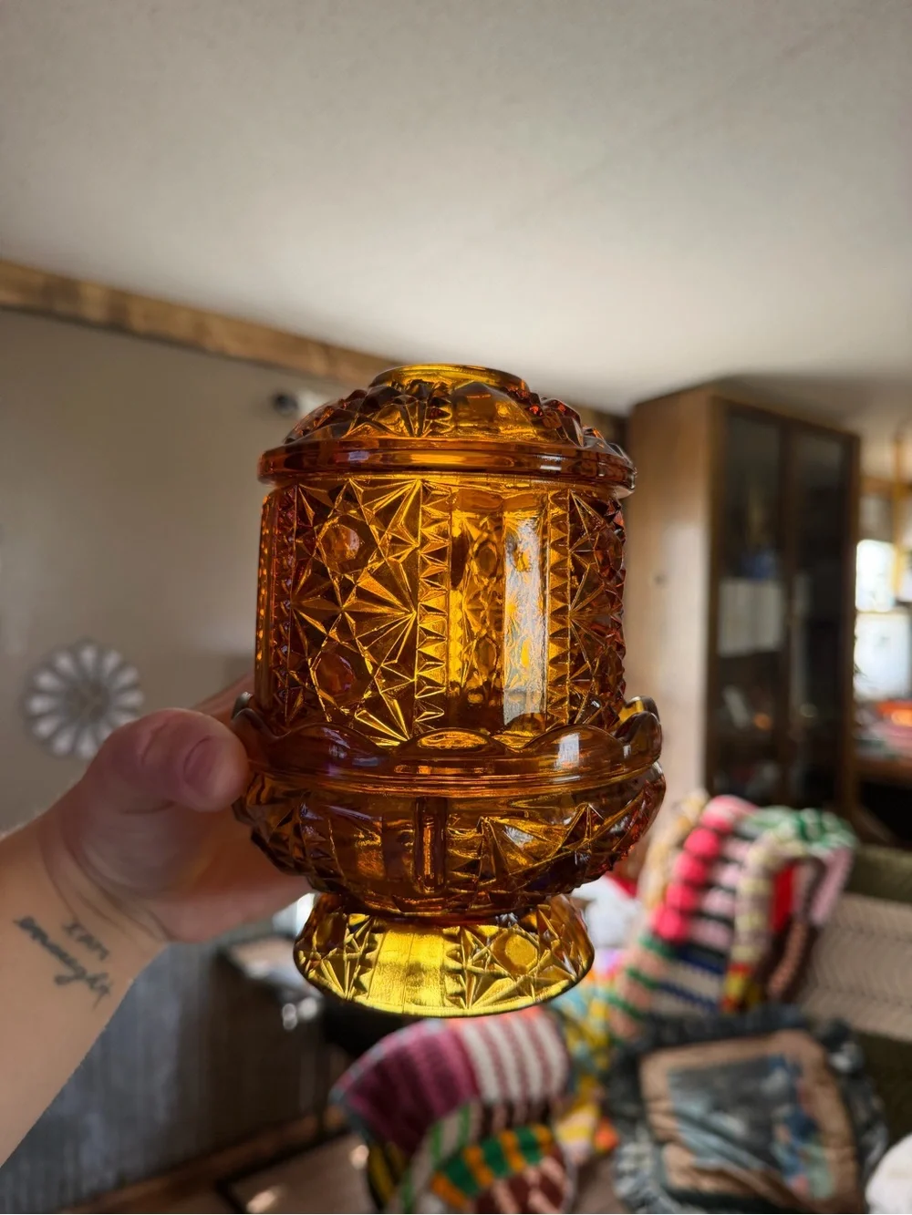 Vintage Amber Glass Fairy Lamp